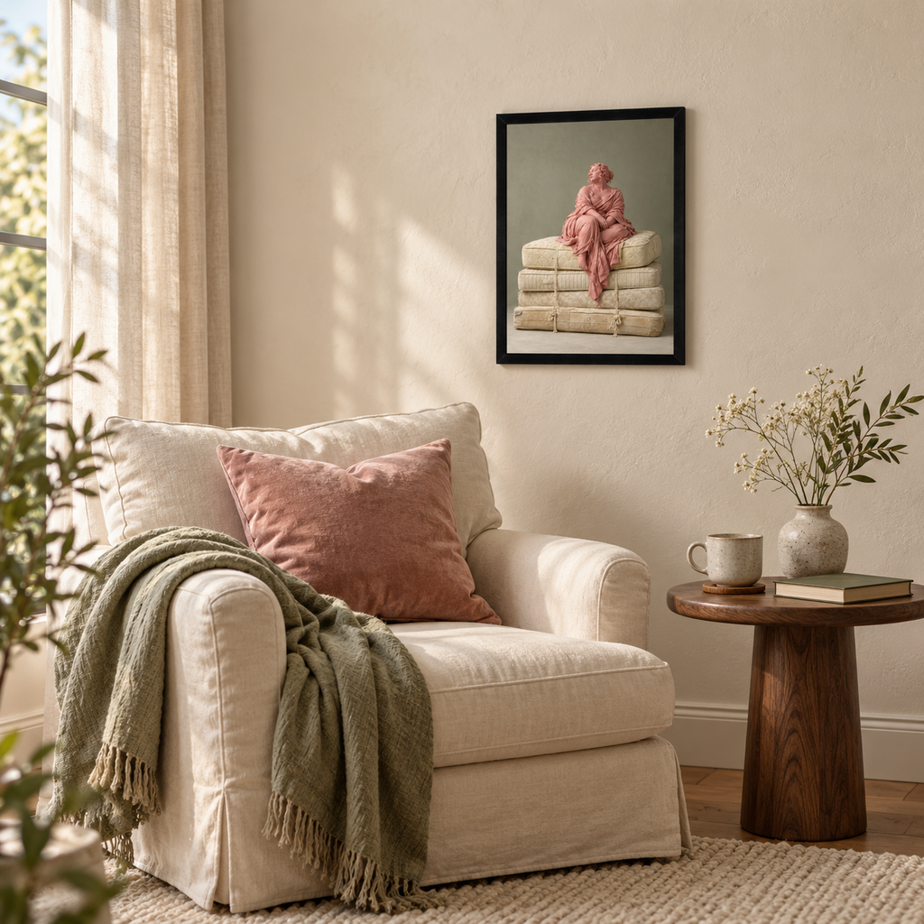 Pink Sculpture Wall Art | Surreal Figure Art Print (12x16)