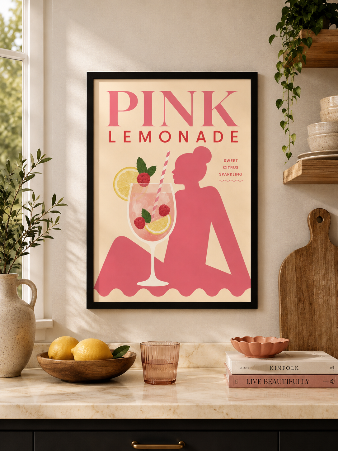 Pink Lemonade Framed Wall Art | Modern Drinks Print 30 × 40 cm
