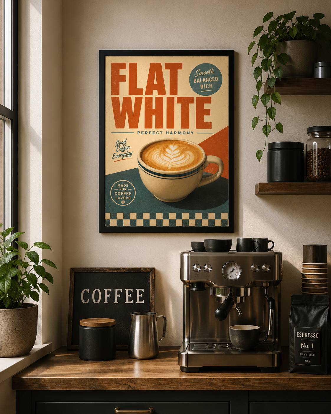 Flat White Framed Wall Art | Retro Coffee Print 30 × 40 cm