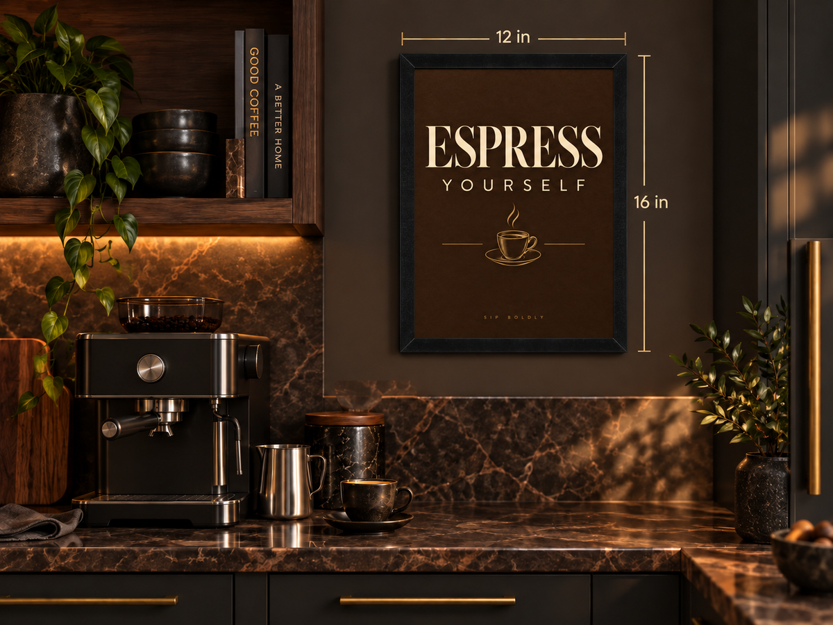 Espress Yourself Framed Wall Art | Modern Coffee Quote Print 30 × 40 cm