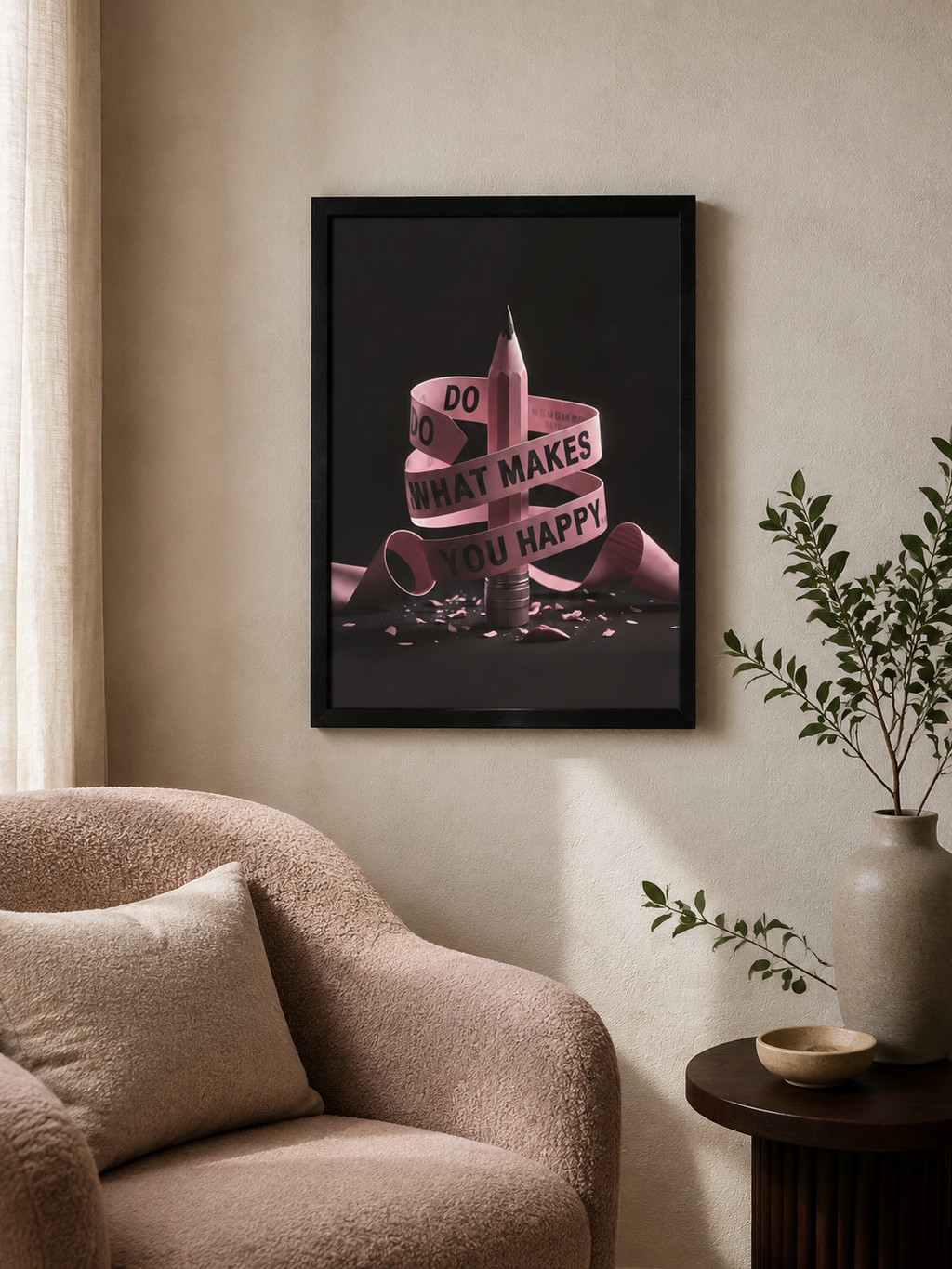 Do What Makes You Happy Motivational Wall Art Framed Print 12x16 Pink
