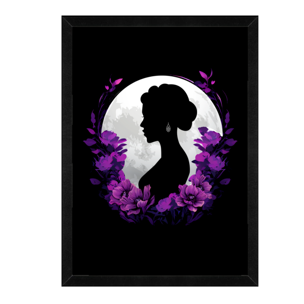 Silhouette Woman Wall Art | Moon Floral Frame Framed Matte Print 12x16