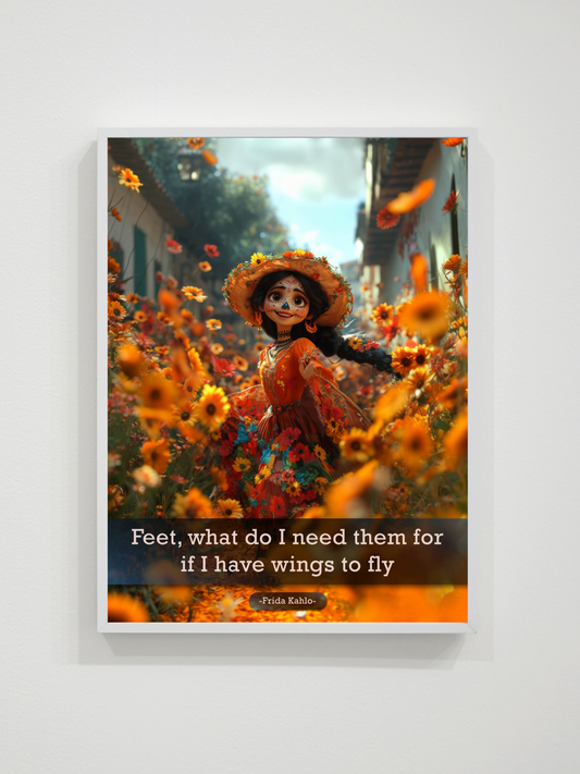 Frida Kahlo illustration coco "Wings"  Wall Art Frame 12x16