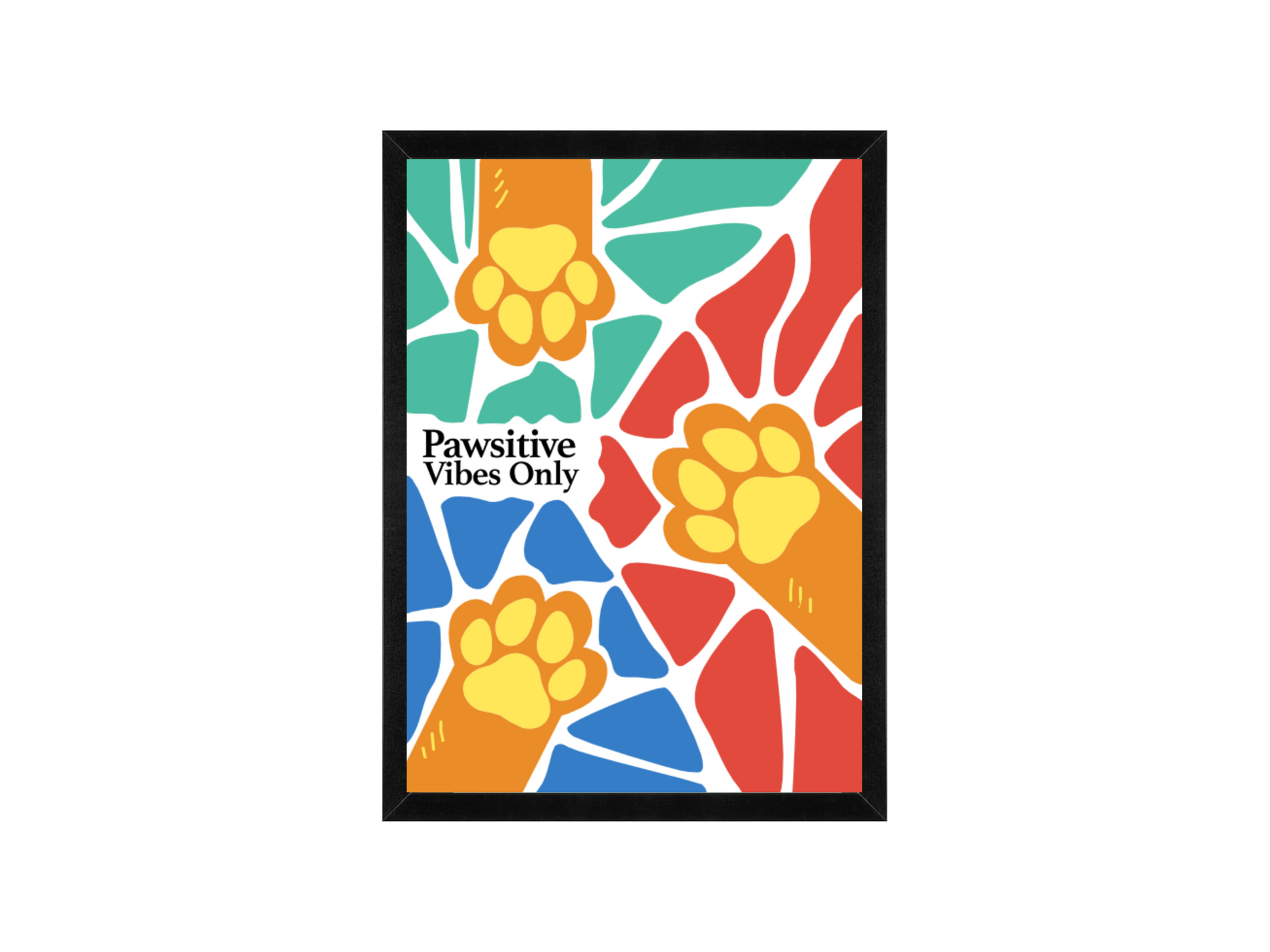 Pawsitive Vibes Only Framed Wall Art 12 x 16 in (30 x 40 cm) Colourful Paw Print Quote