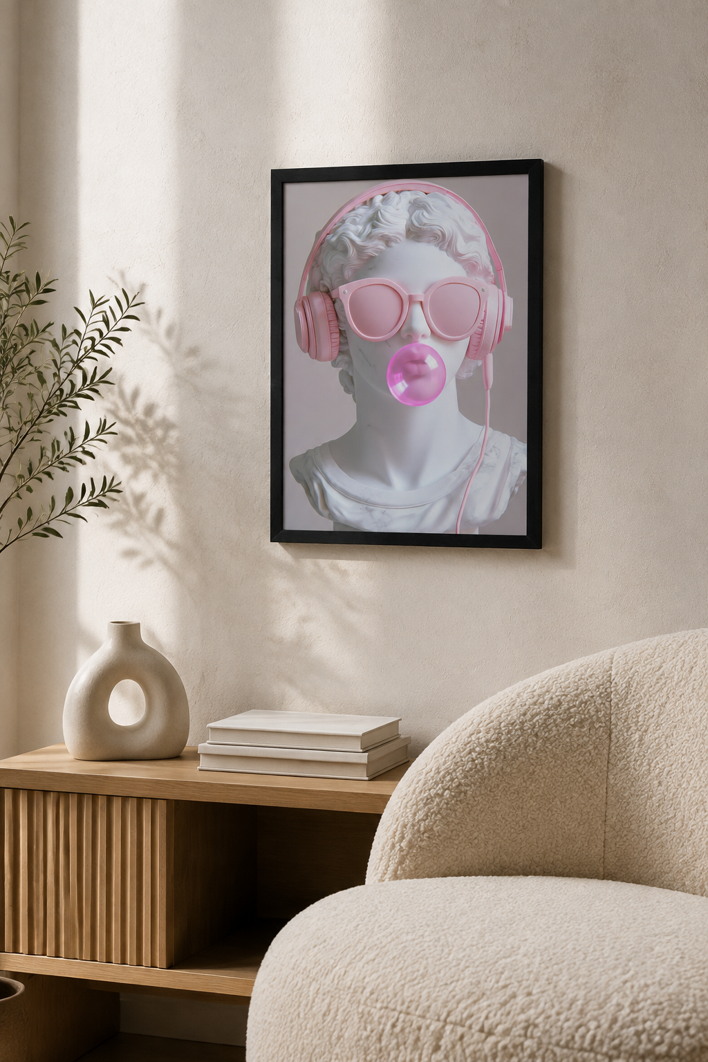 Pink Bubblegum Statue Contemporary Wall Art Framed Print 12x16