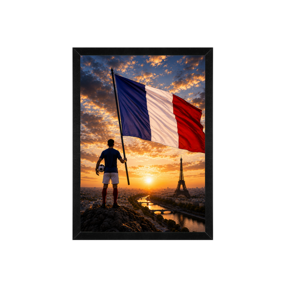 France Football Flag Wall Art | Sunset Supporter Print | Framed 12x16 | World Cup Decor