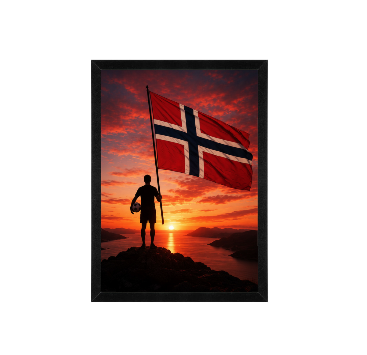 Norway Football Flag Wall Art | Sunset Supporter Print | Framed 12x16 | World Cup Decor