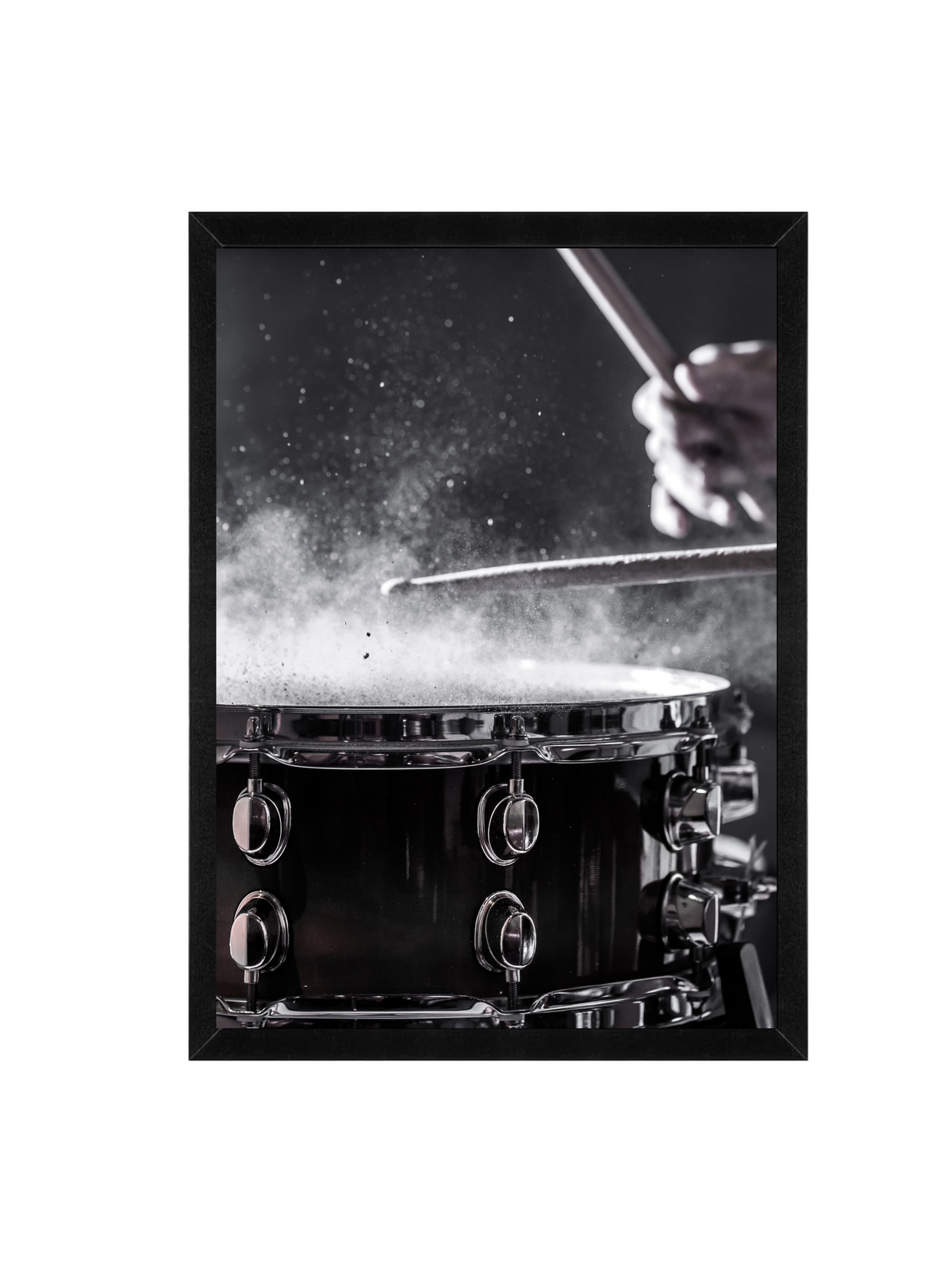 Black and White Drum Music Wall Art Framed Print 12x16