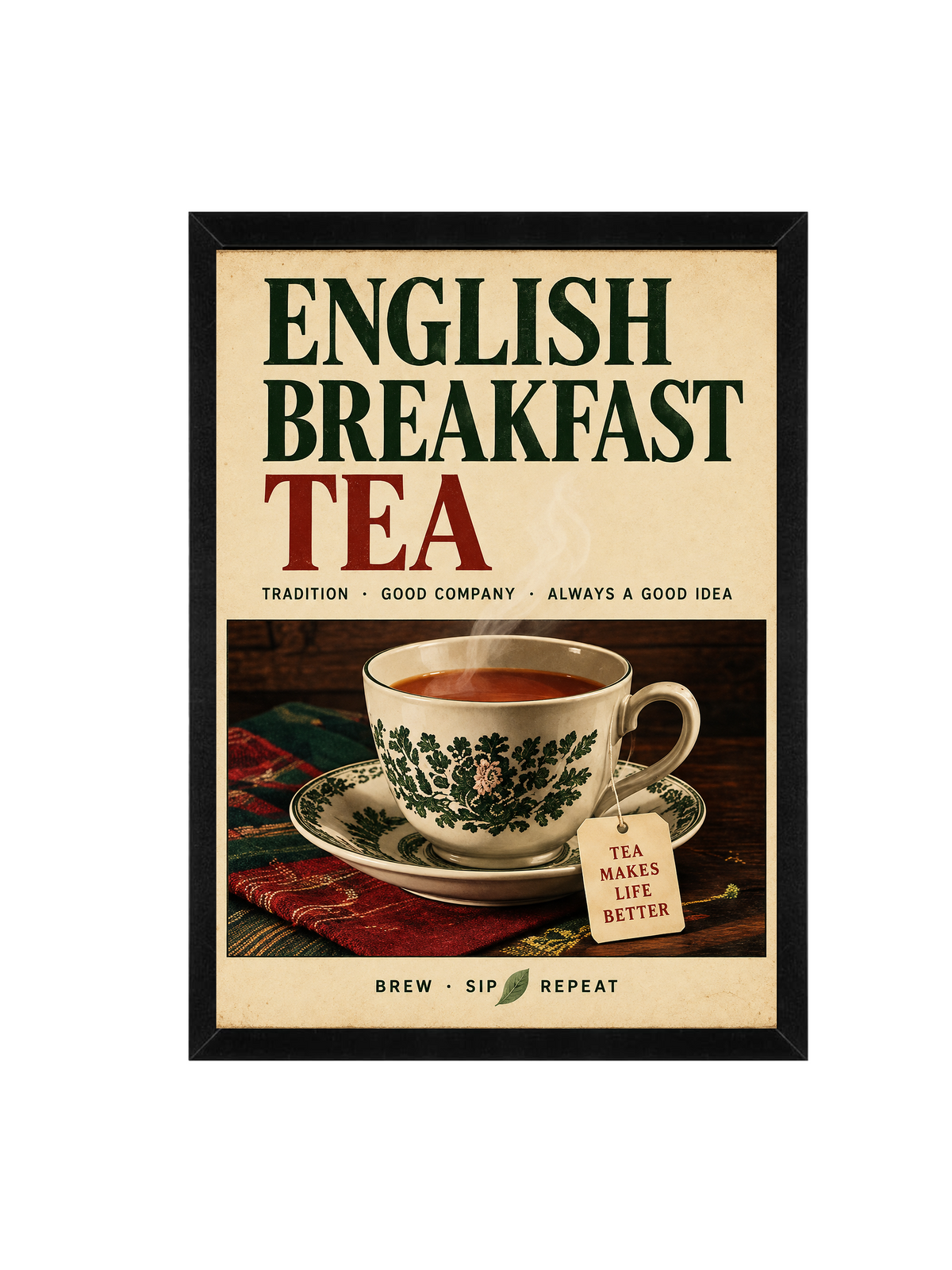 English Breakfast Tea Framed Wall Art | Vintage Kitchen Print 30 × 40 cm