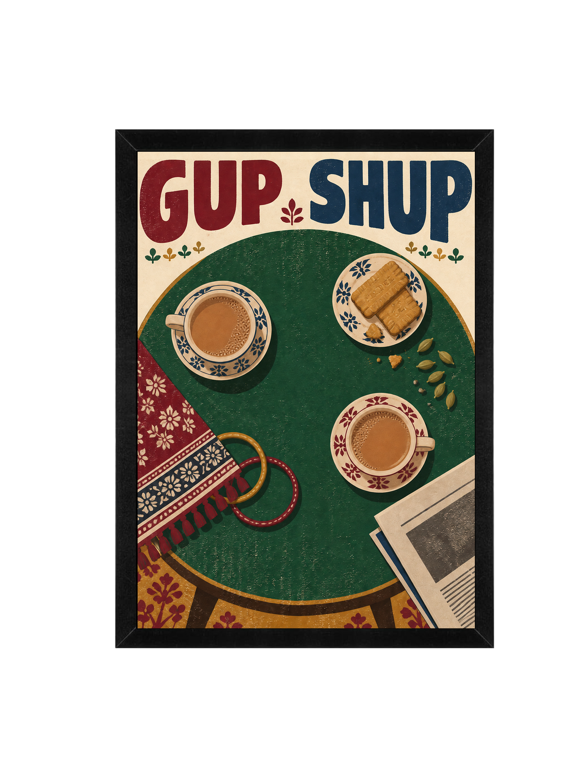 Gup Shup South Asian Framed Wall Art | Chai Conversation Print 30 × 40 cm