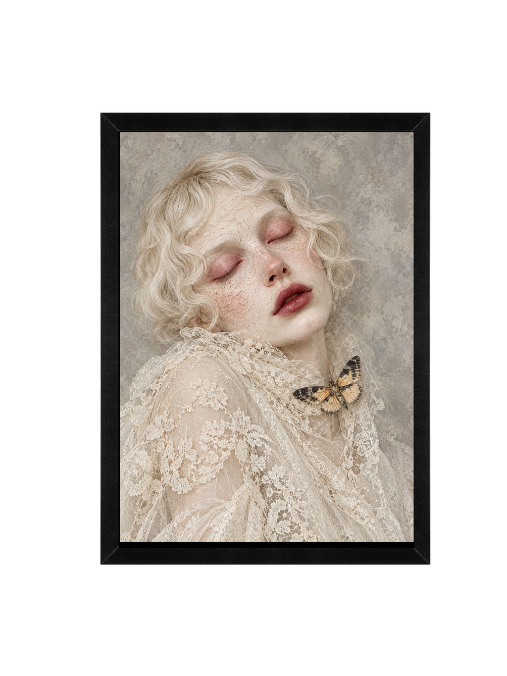 Surreal Woman & Moth Wall Art | Dreamlike Portrait Print (12x16)