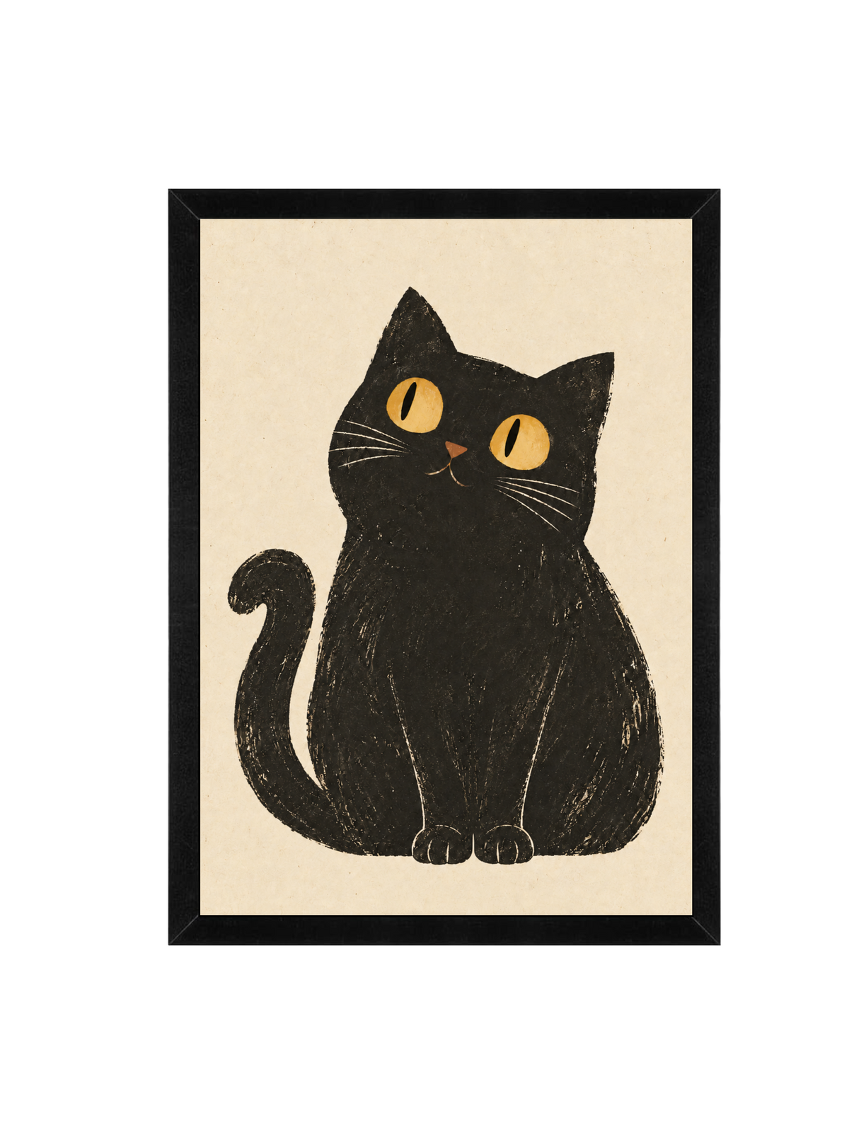 Black Cat Wall Art | Curious Cat Framed Print (12x16)