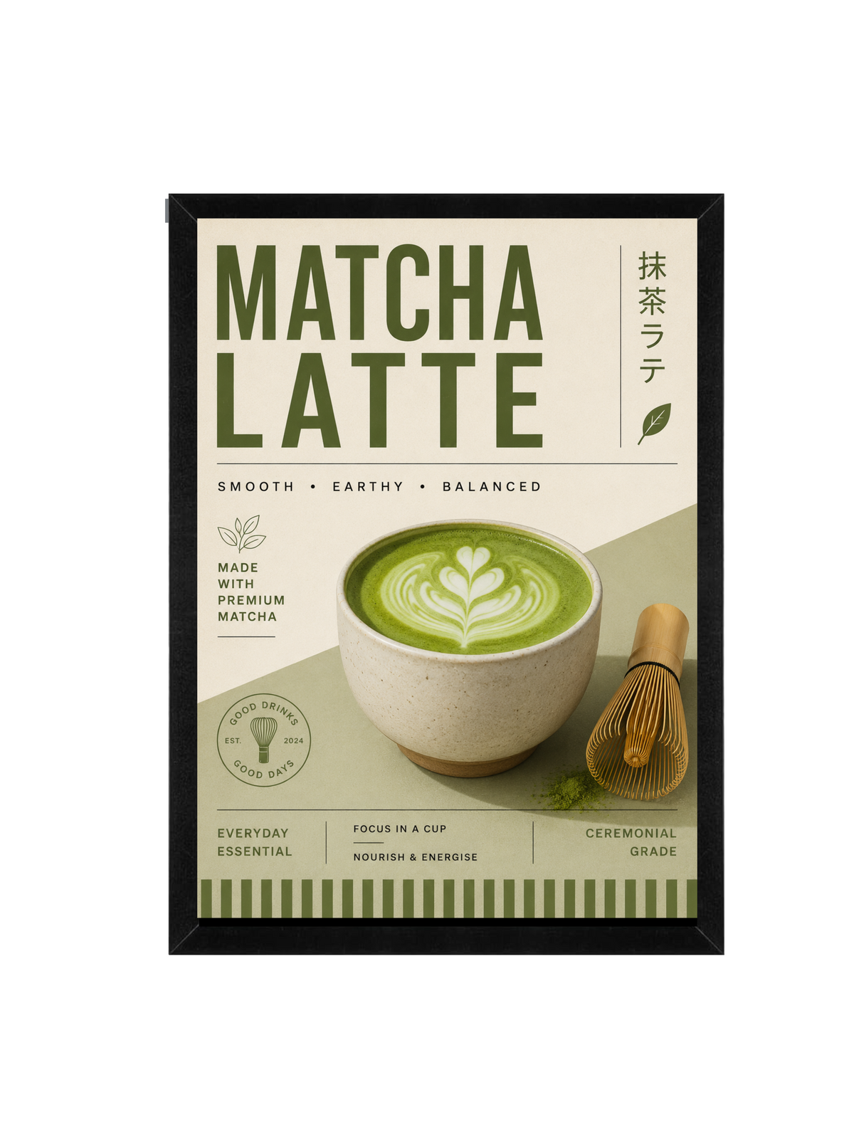 Matcha Latte Framed Wall Art | Modern Kitchen Print 30 × 40 cm