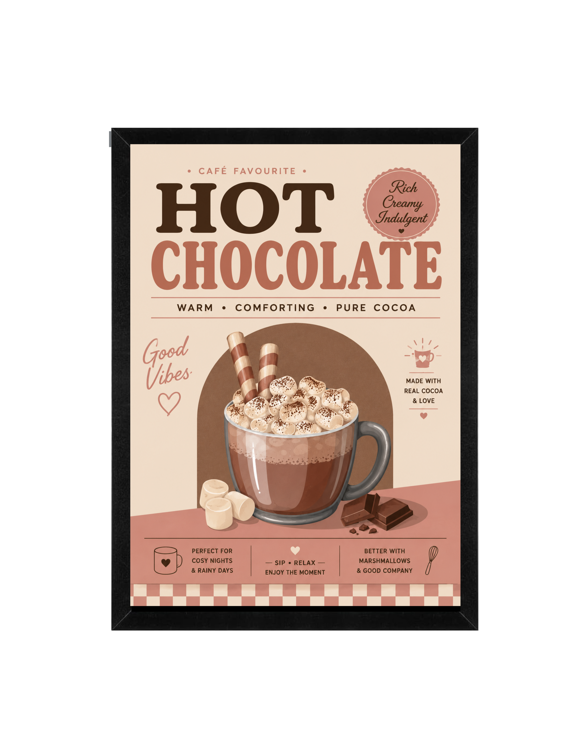 Hot Chocolate Wall Art Print | Retro Café Kitchen Wall Art (30 × 40 cm)