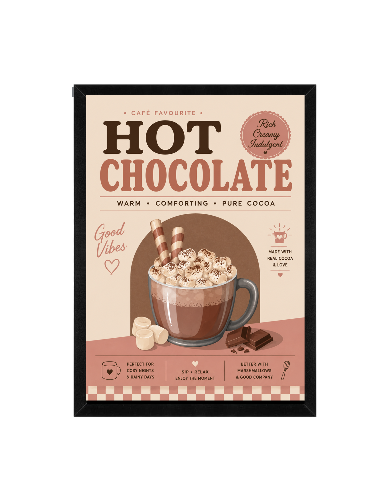 Hot Chocolate Framed Wall Art | Retro Café Print 30 × 40 cm