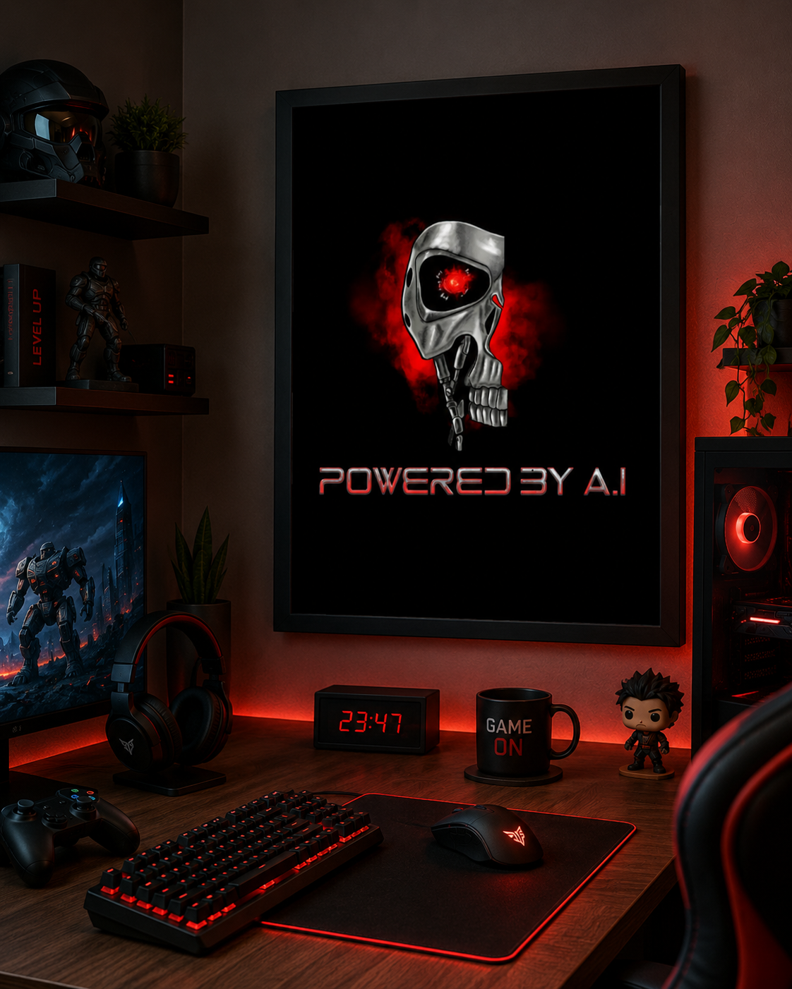 Powered by AI Wall Art | Futuristic Robotic Skull Framed Matte Print 12x16