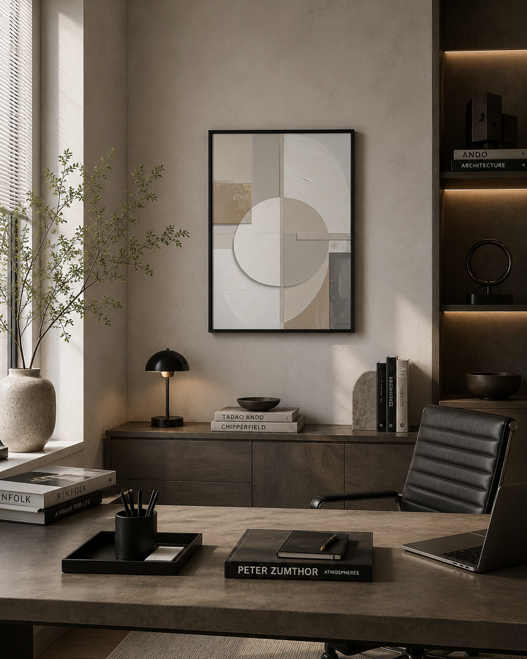 Neutral Abstract Framed Wall Art 12 x 16 in (30 x 40 cm) Modern Geometric Design