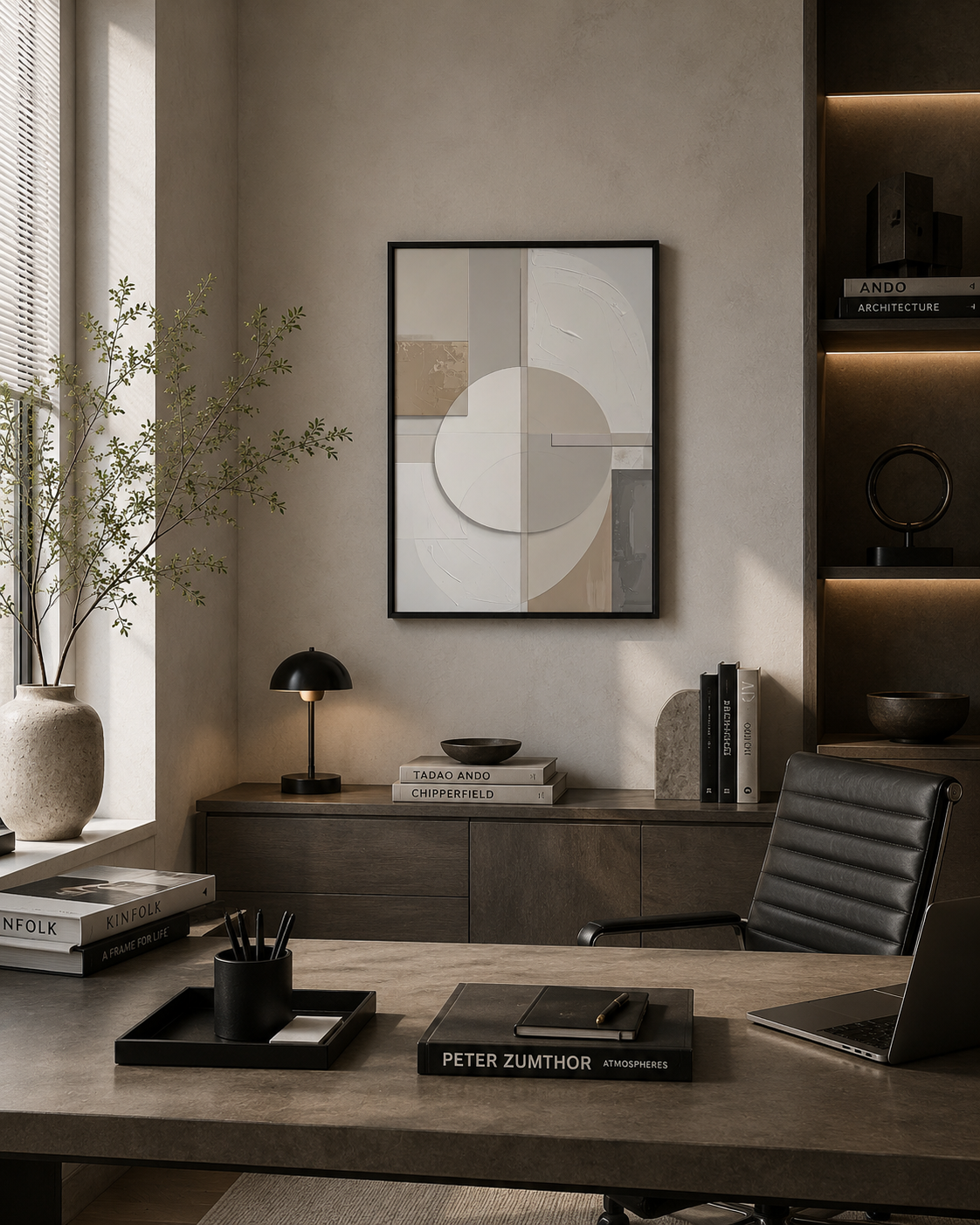 Neutral Abstract Framed Wall Art 12 x 16 in (30 x 40 cm) Modern Geometric Design