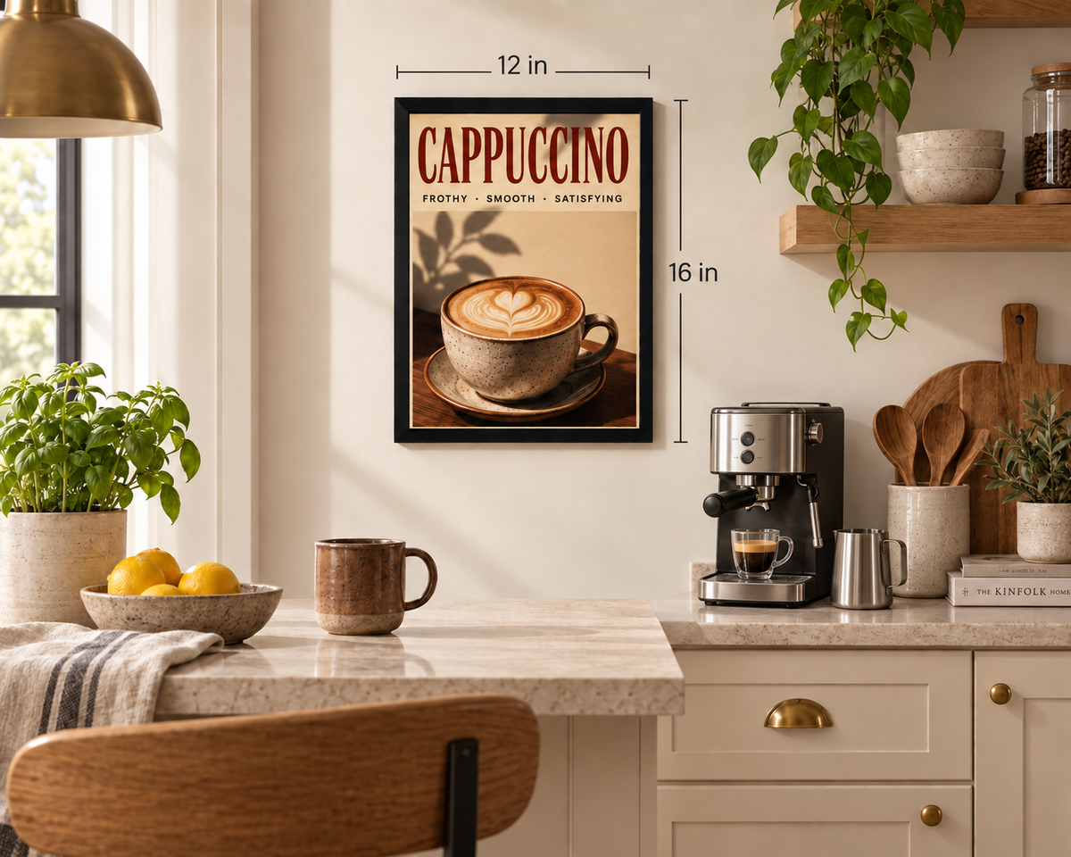 Cappuccino Framed Wall Art | Modern Coffee Print 30 × 40 cm