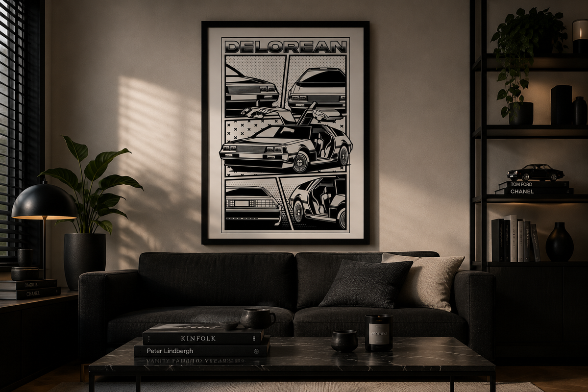 DeLorean Blueprint – Retro Wall Art (12x16)