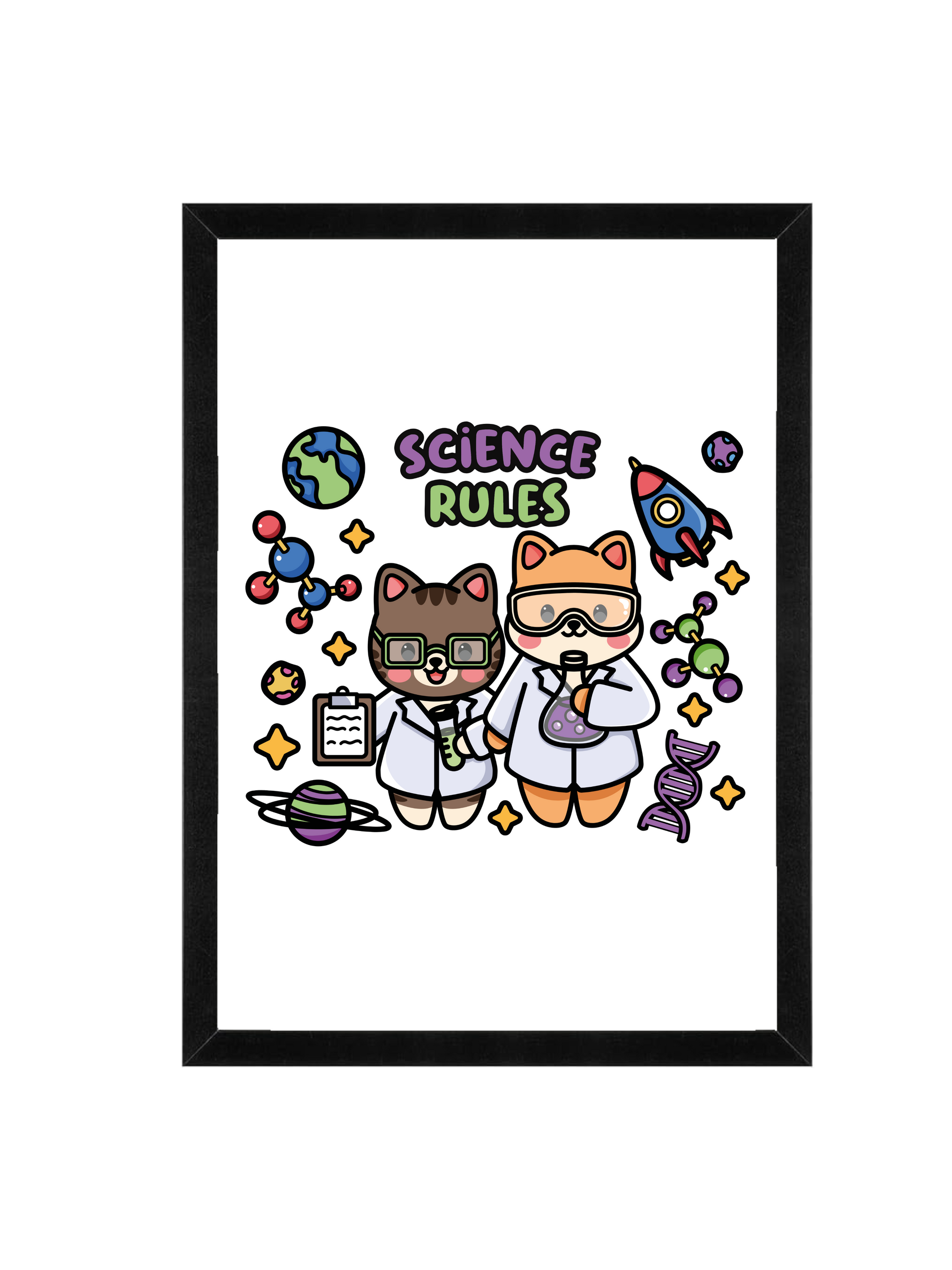 Science Rules Wall Art | Playful Science Pets Framed Matte Print 12x16