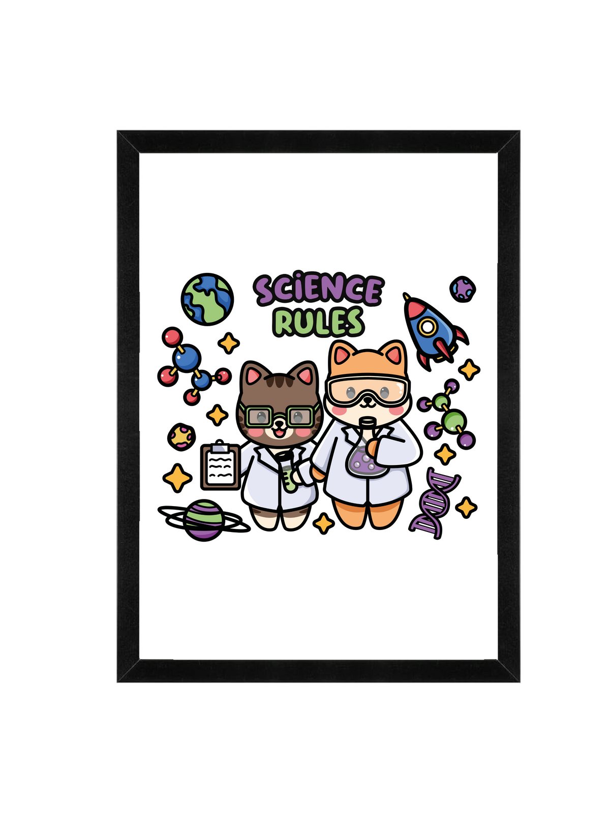Science Rules Wall Art | Playful Science Pets Framed Matte Print 12x16