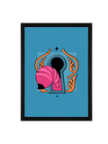 Curious Cat Wall Art | Keyhole Cat Tail Illustration Framed Matte Print 12x16