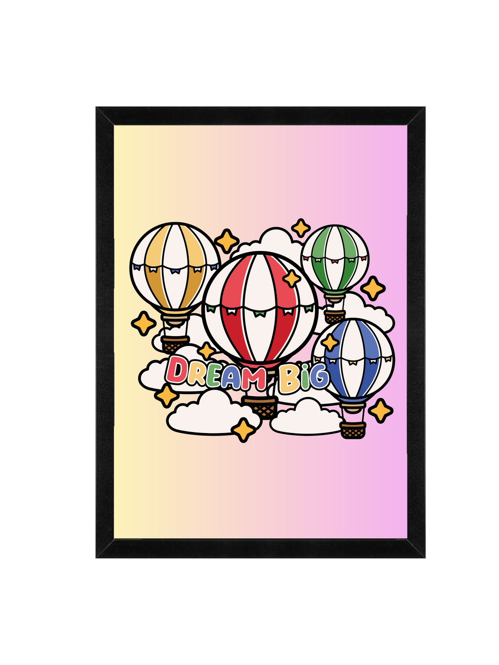 Dream Big Wall Art | Hot Air Balloon Illustration Framed Print 12x16