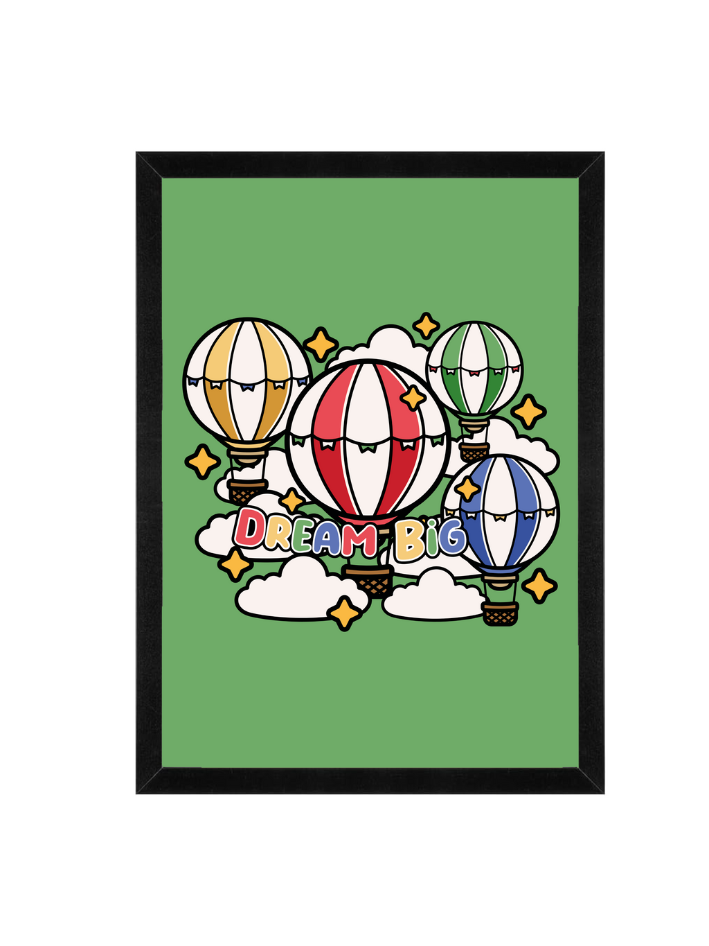 Dream Big Wall Art | Hot Air Balloon Illustration Framed Print 12x16