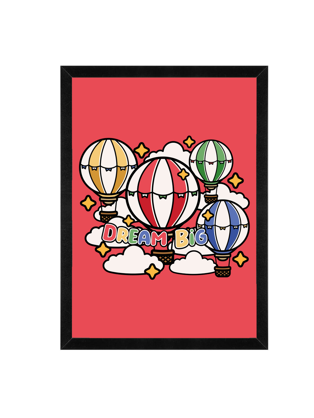 Dream Big Wall Art | Hot Air Balloon Illustration Framed Print 12x16