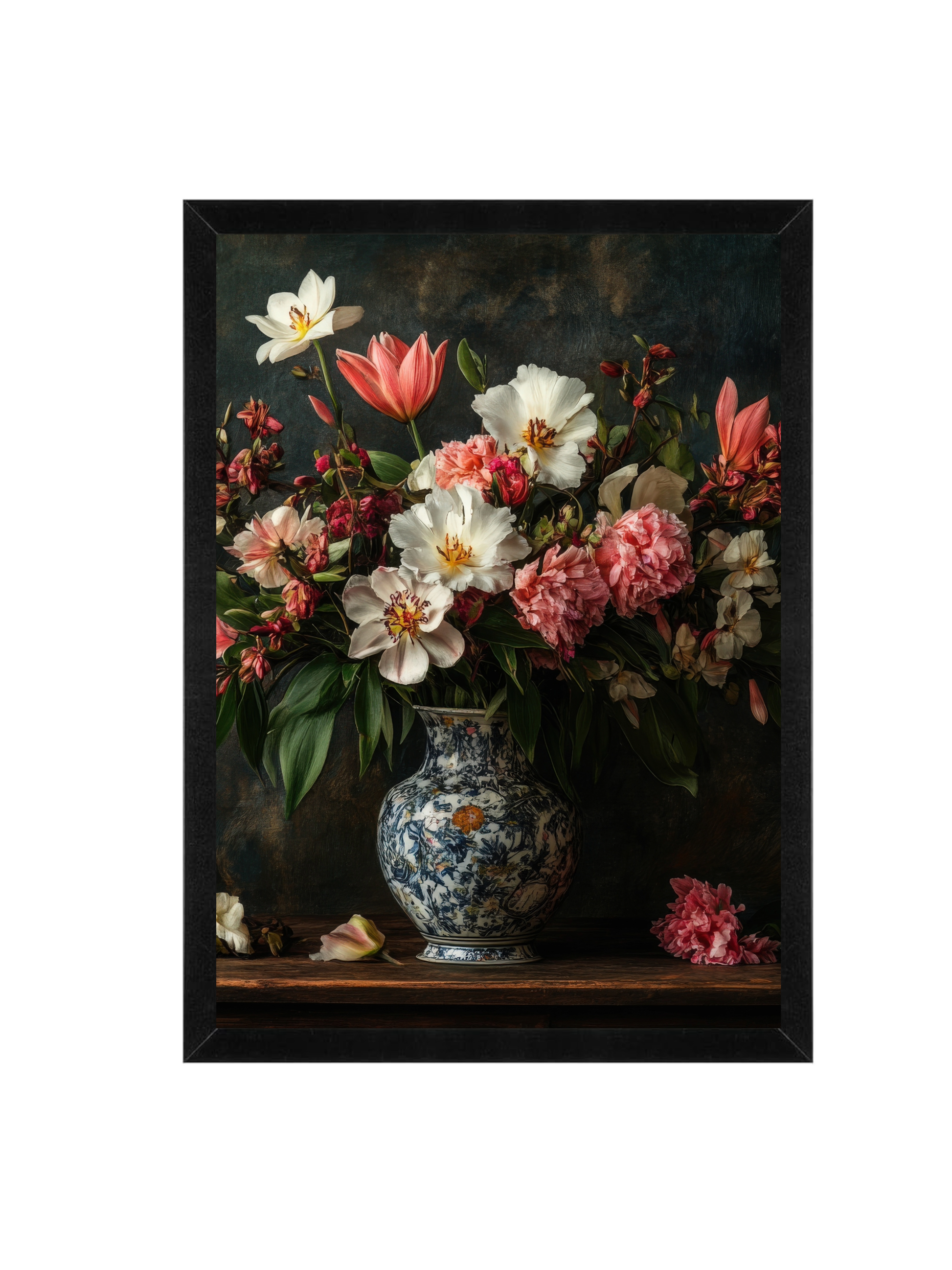 Vintage Floral Framed Wall Art 12 x 16 in (30 x 40 cm) Flowers in Vase