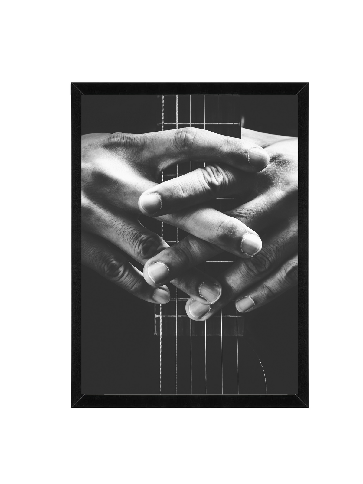 Black & White Guitar Hands Wall Art | Music Photography Framed Print 12x16