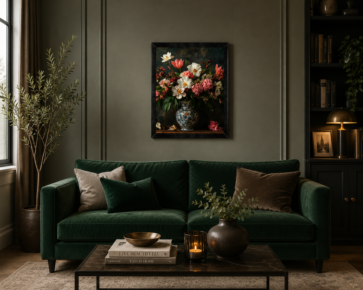 Vintage Floral Framed Wall Art 12 x 16 in (30 x 40 cm) Flowers in Vase