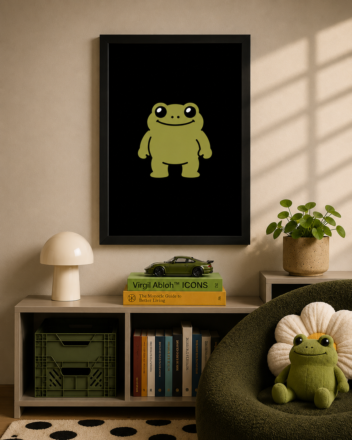 Minimalist Frog Framed Wall Art 12 x 16 in (30 x 40 cm) Playful Animal Illustration