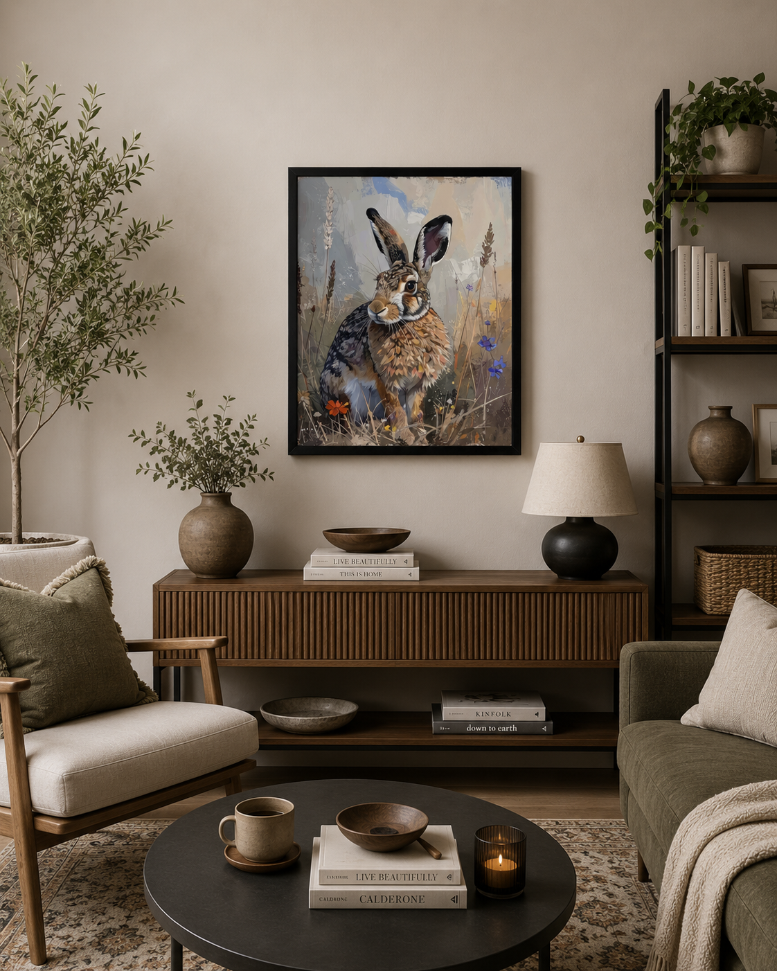 Hare Framed Wall Art 12 x 16 in (30 x 40 cm) Wildlife Countryside Illustration