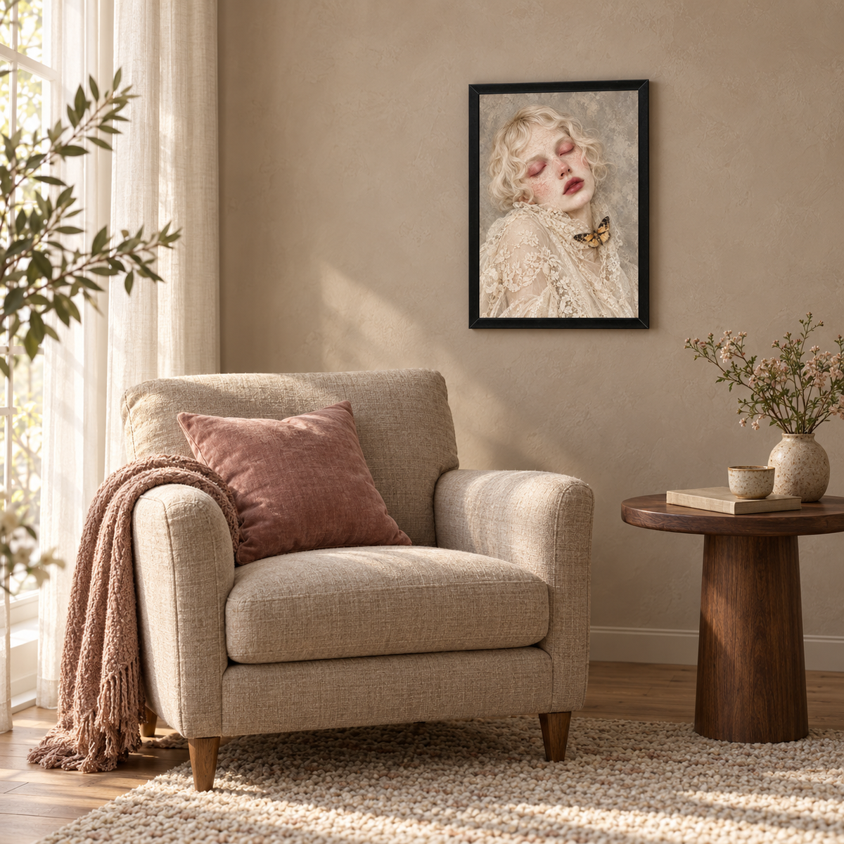 Surreal Woman & Moth Wall Art | Dreamlike Portrait Print (12x16)