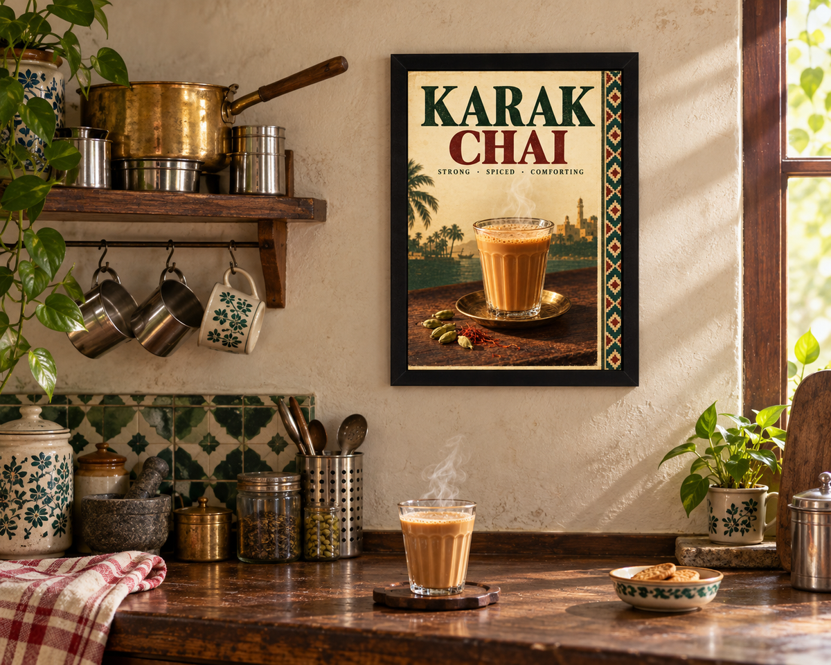 Karak Chai South Asian Framed Wall Art | Spiced Tea Print 30 × 40 cm
