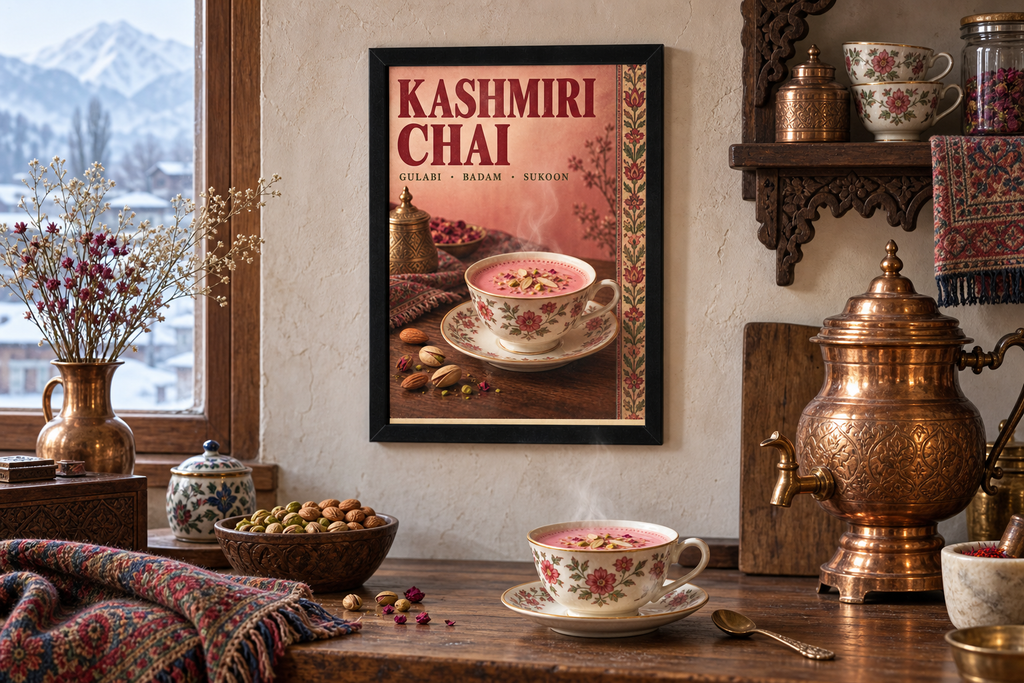 Kashmiri Chai Pakistan Framed Wall Art | Pink Tea Print 30 × 40 cm