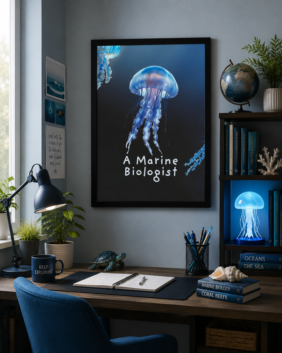 Marine Biologist Wall Art | Jellyfish Ocean Illustration | Scientific Inspired Matte Print 12x16
