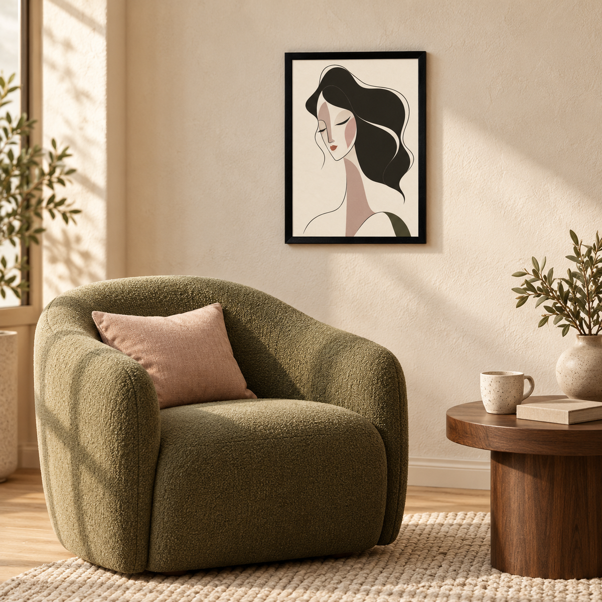 Abstract Woman Wall Art | Charcoal & Blush Framed Print (12x16)