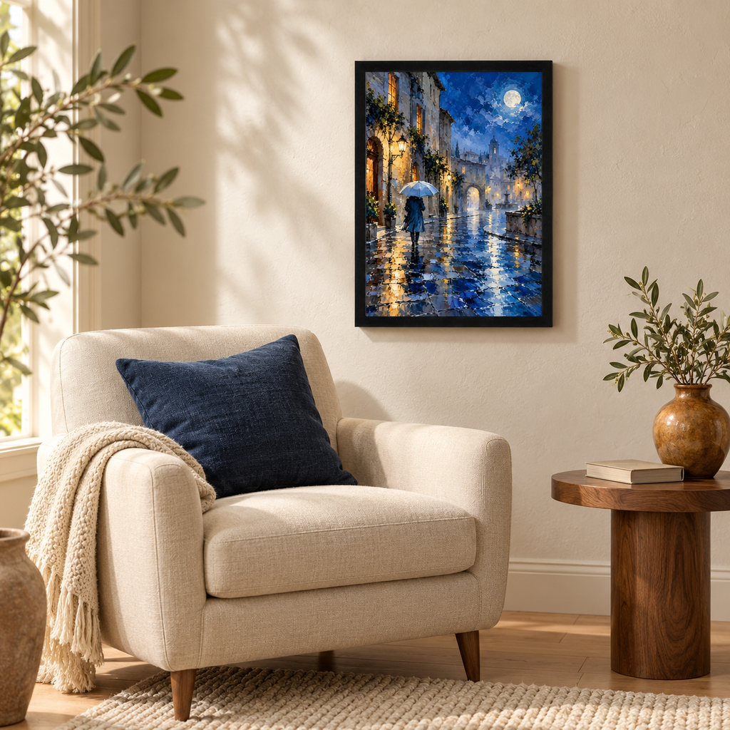 Moonlit Street Wall Art | Moonlit Reverie Framed Print (12x16)