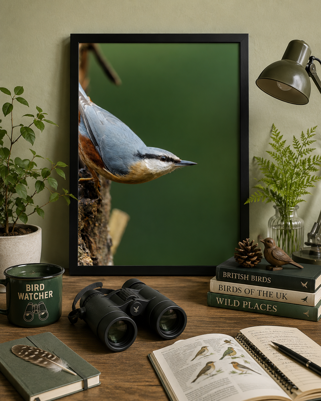 Nuthatch Bird Wall Art | Nature Photography Framed Matte Print 12x16