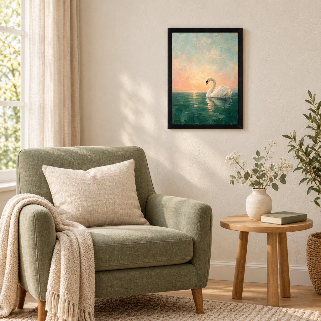 Swan Wall Art | Jade Green Nature Art Print (12x16)