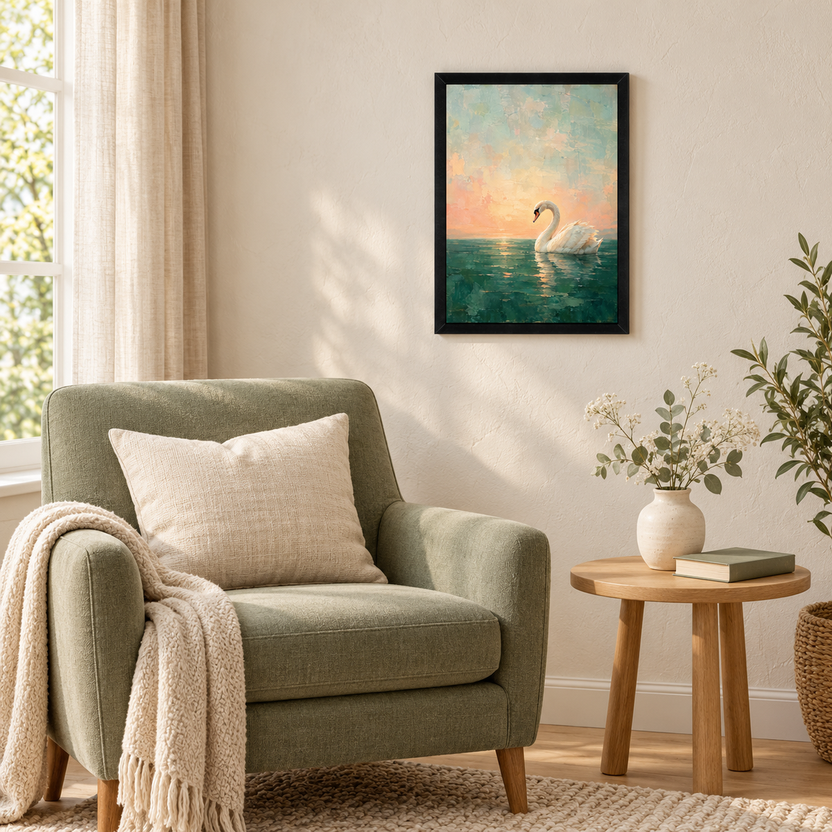 Swan Wall Art | Jade Green Nature Art Print (12x16)