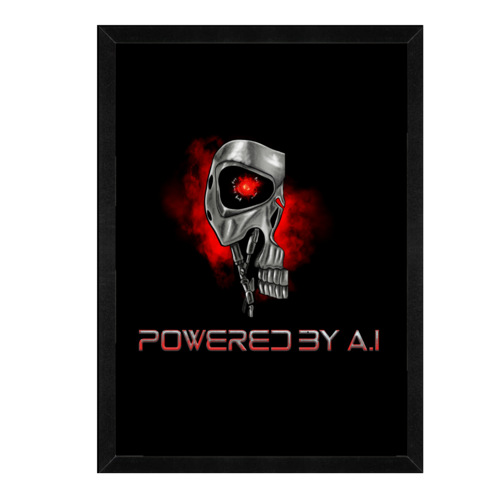 Powered by AI Wall Art | Futuristic Robotic Skull Framed Matte Print 12x16
