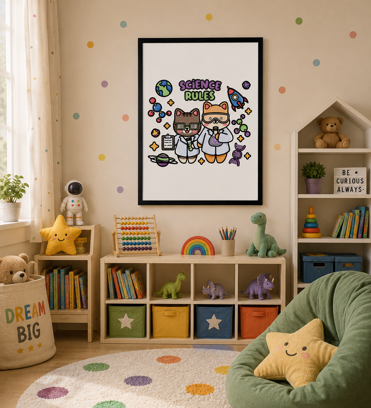 Science Rules Wall Art | Playful Science Pets Framed Matte Print 12x16