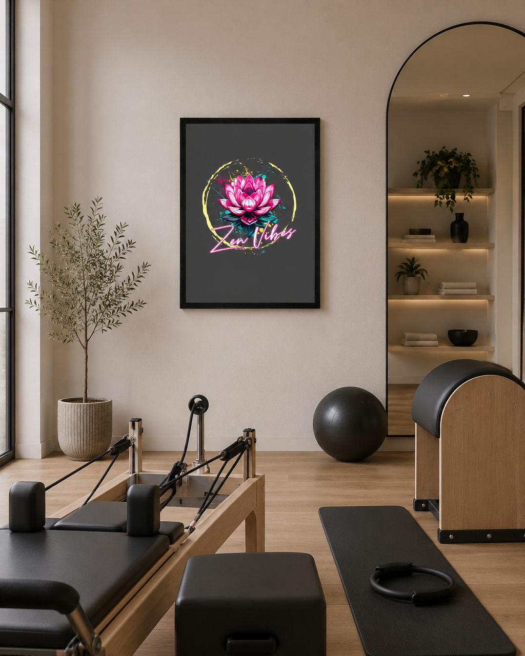 Zen Vibes Wall Art | Pink Flower Mindfulness Print | Framed Matte Artwork 12x16