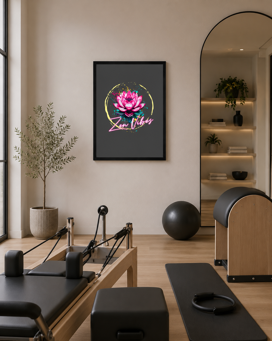 Zen Vibes Wall Art | Pink Flower Mindfulness Print | Framed Matte Artwork 12x16